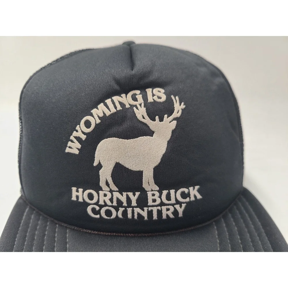 Vintage Wyoming Is Horny Buck Country Mesh Trucker Snapback Hat Cap‎ Funny Joke